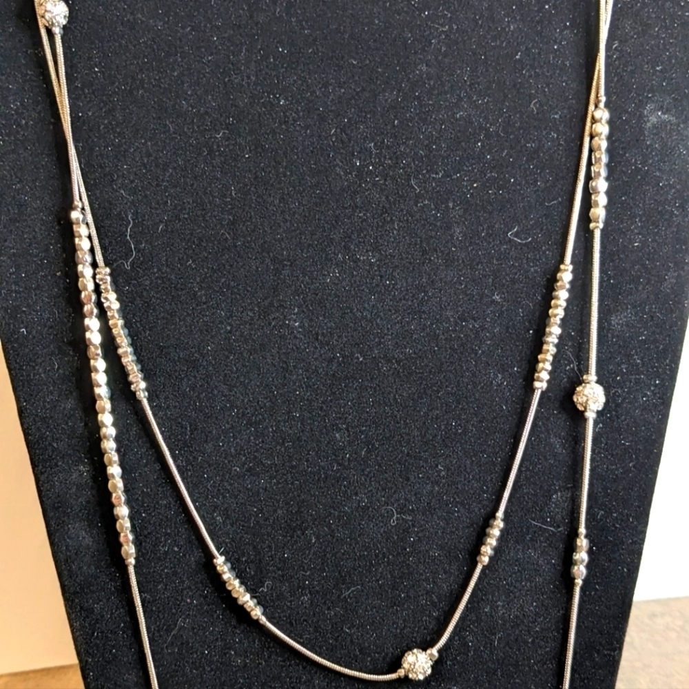 NWT Chico's Silver Beaded and Rhinestone Layered Necklace - Picture 5 of 5